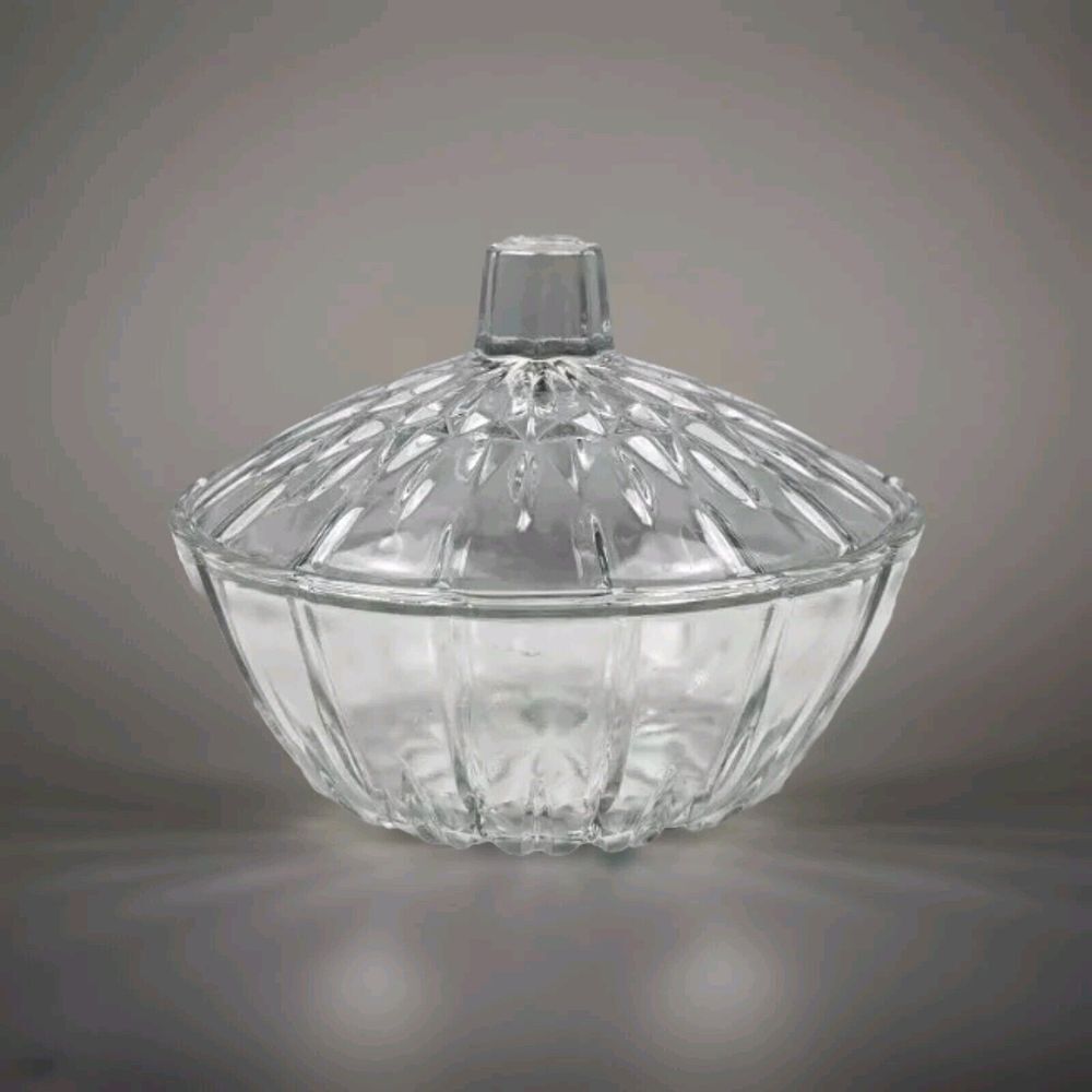 Vintage CLEAR CUT GLASS LIDDED Compote‎ Trinket CANDY DISH